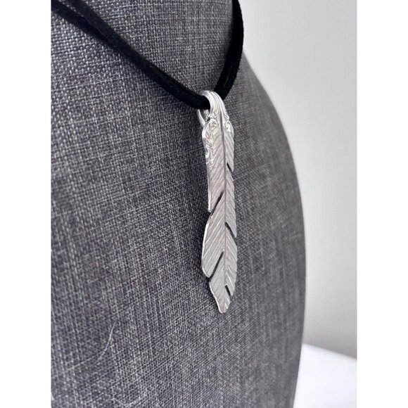 Upcycled Antique Silverware Feather Pendant Necklace: Bohemian Flatware Jewelry - Picture 3 of 7